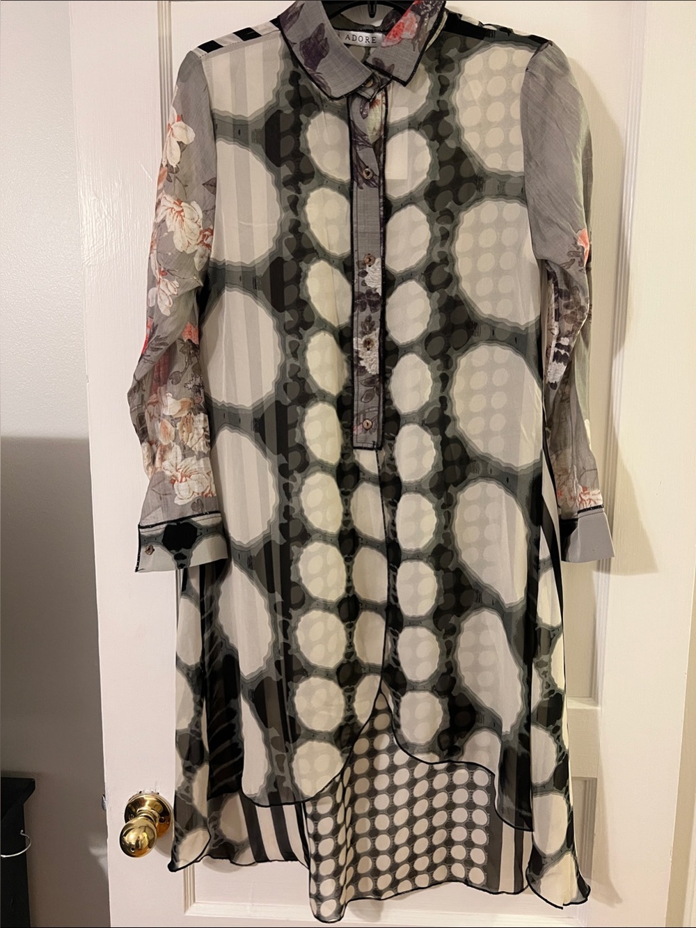 Adore Sheer Black & Cream Dot & Floral Tunic